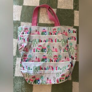 Big Stylish Pink and Green Book Canvas Tote Bag